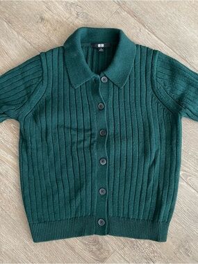Uniqlo Forest Green Ribbed Polo Button-Up Cardigan